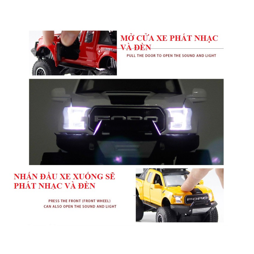 Mô hình xe ô tô Ford offroad F150 tỉ lệ 1:32 có âm thanh và đèn xe đồ chơi cho trẻ em bằng hợp kim