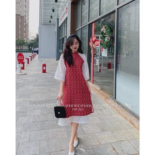 (Ảnh thật) Áo dài cách tân tay lỡ hoạ tiết hoa nhí vintage the.sweaterweather TSW