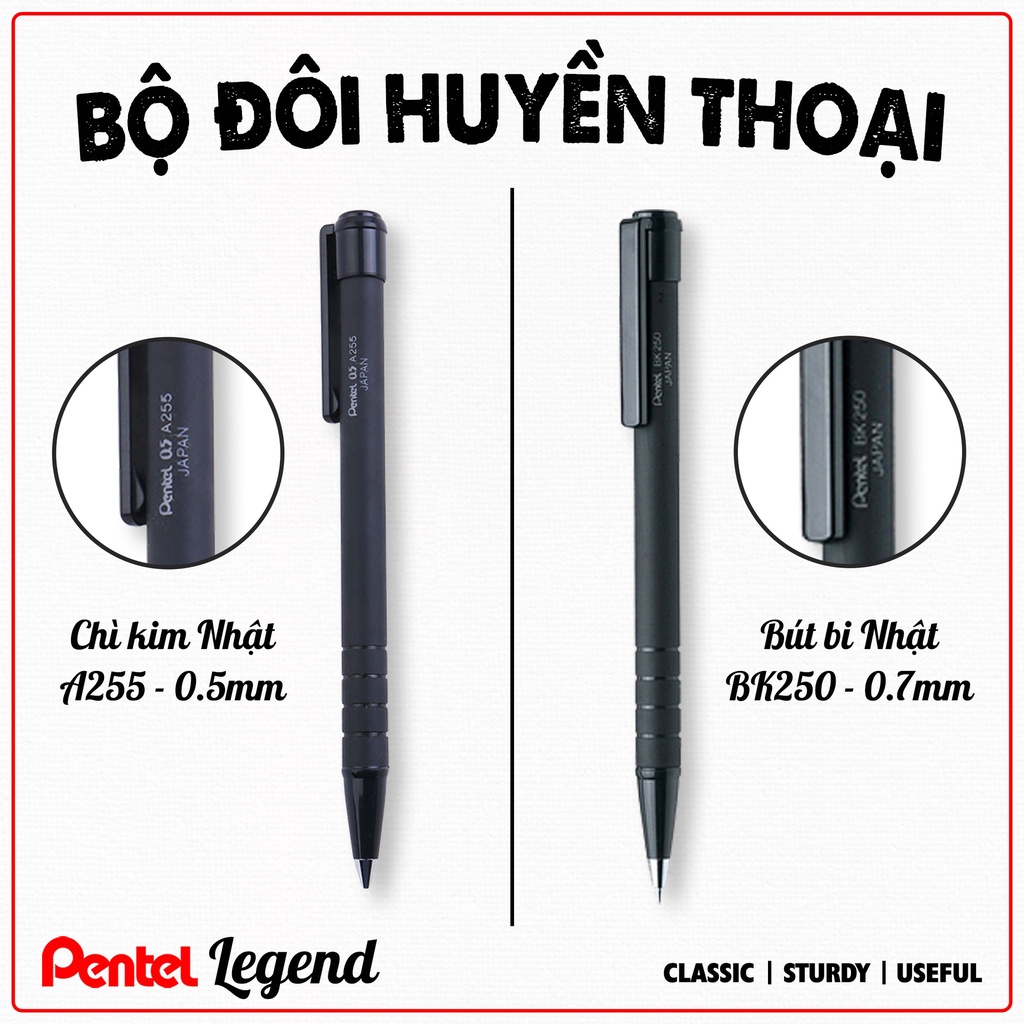 Ruột Bút Bi Nhật Bản Pentel BK250 - BKS7E | Ngòi 0.7mm (Mưc Xanh và Đen) | Ngòi bút bi Pentel BK250