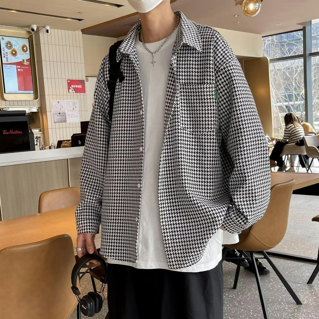 Áo Sơ Mi Nam Ca Rô Dài Tay Cổ Bẻ Thời Trang Hàn