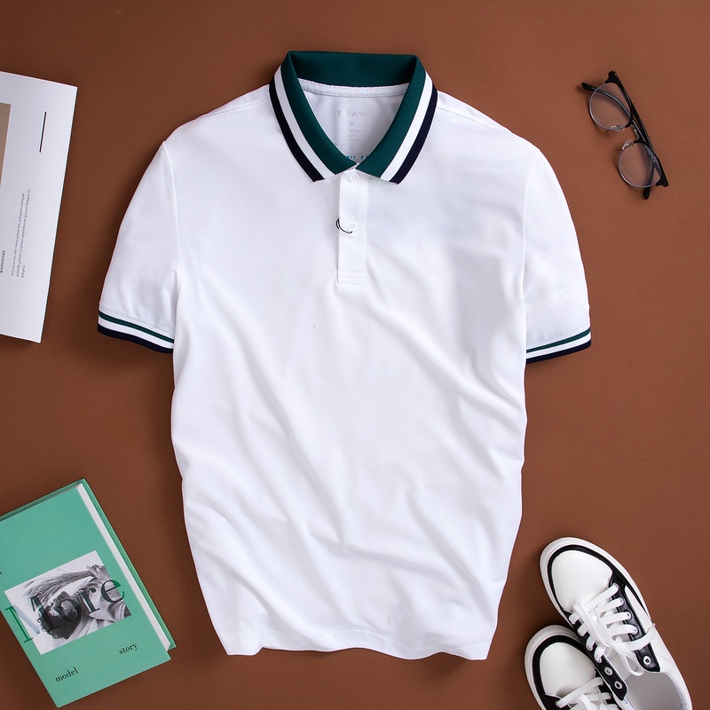 Áo polo nam TORANO ngắn tay, thoáng khí, trơn bo kẻ DSTP611