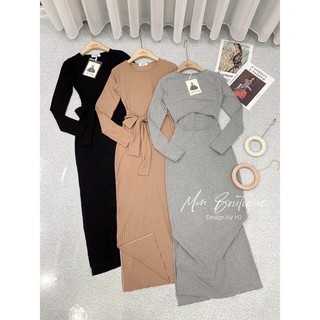 (HÌNH THẬT) ĐẦM BODY TAY DÀI KHOÉT LƯNG CỘT NƠ EO