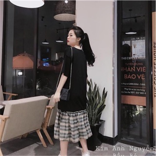 Đầm suông phối caro