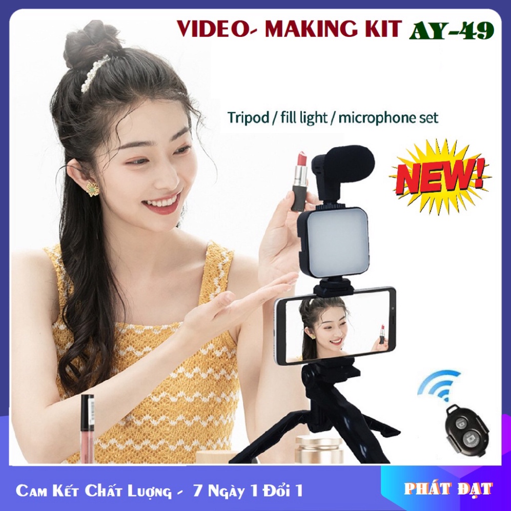 Giá đỡ livestream có đèn Tích Hợp Mic Thu Âm, Chuyên Quay Video, Tiktok, Vlog, Livestream bán hàng