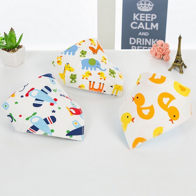 Khăn yếm dãi trẻ em - Yếm tam giác cotton 2 lớp có nút bấm