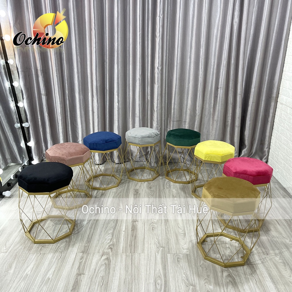 Đôn Tròn Trang Điểm Chân Vàng Mẫu Kim Cương Sang Chảnh ( Đủ Màu Chọn)