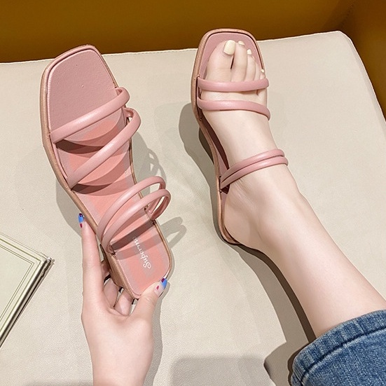 Dép sandal nữ quai mảnh trơn đi học, đi mưa, đi biển siêu bền chống trơn trượt đế bằng mùa hè Thegioigiay V309