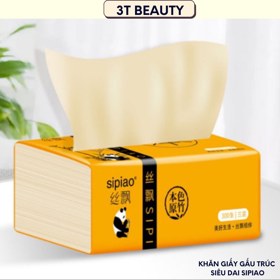Gói 300 tờ giấy ăn gấu trúc Sipiao siêu dai mềm mịn không tẩy trắng 3T BEAUTY.
