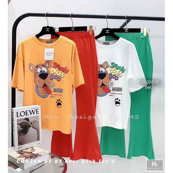 Set quần short áo tay dài in hoạt hình cổ tròn đáng yêu 1011