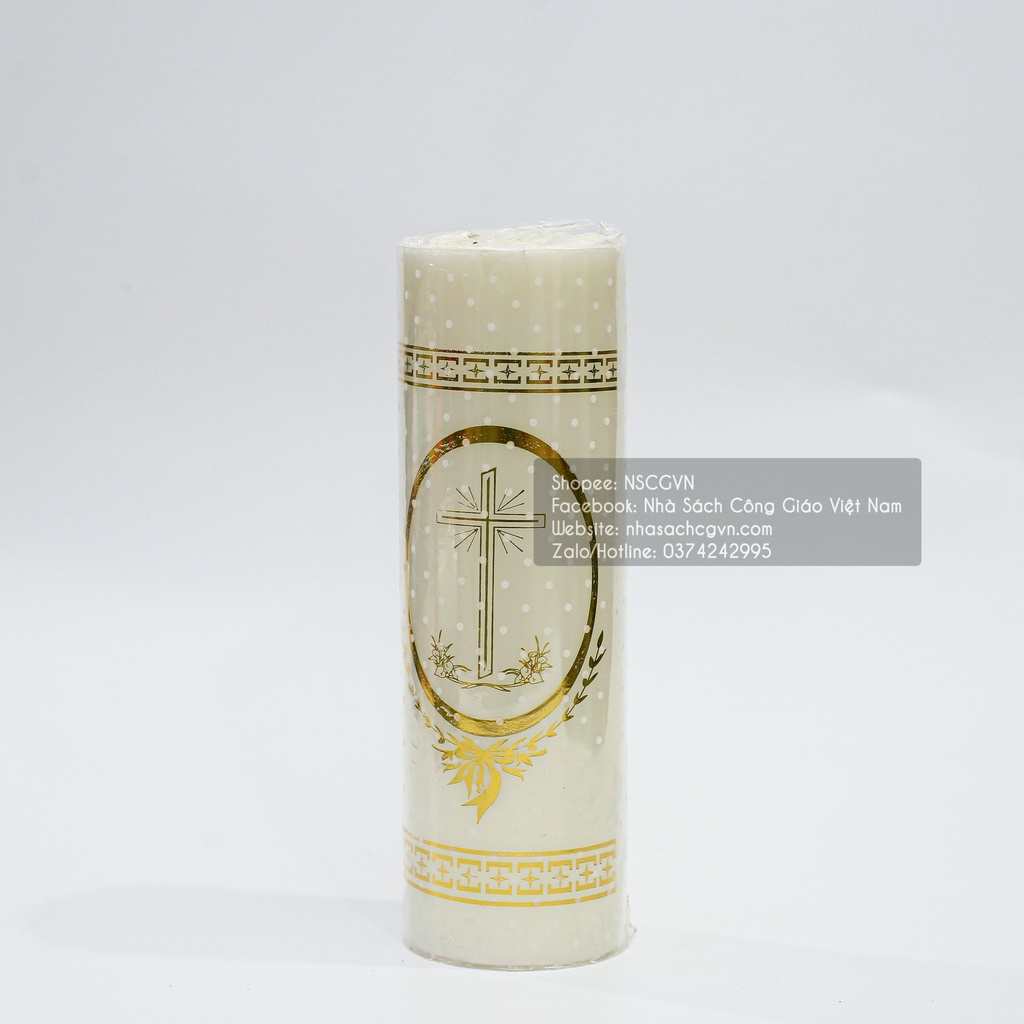 Nến trụ Thánh Giá vàng 15cm 20cm 25cm thắp bàn thờ, dùng trong sinh hoạt Công Giáo NS12