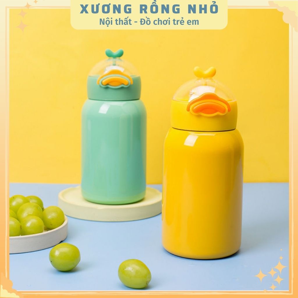 Bình Nước Giữ Nhiệt tặng kèm sticker Inox 304 Cao Cấp Hình Vịt Con, Bình Đựng Nước Đi Học Cho Bé tặng kèm stiker