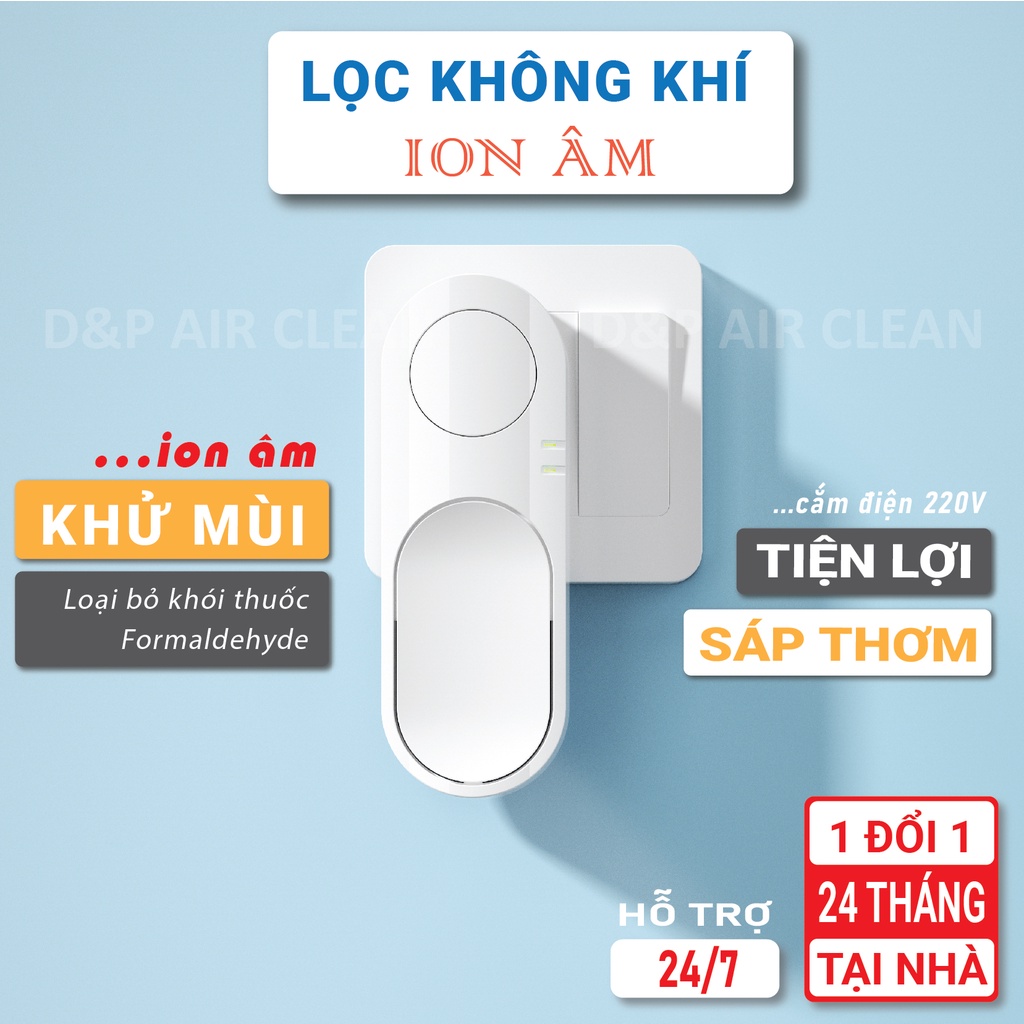 Máy lọc không khí mini khử mùi bếp nhà vệ sinh vật nuôi trong nhà bằng ion âm, hương thơm sáp thơm, bảo hành 24 tháng