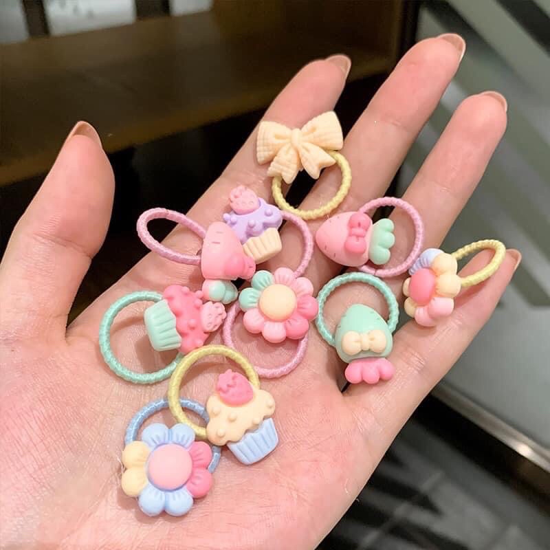 Set 50 sợi thun cột tóc hình thú+trái cây siêu cute cho bé