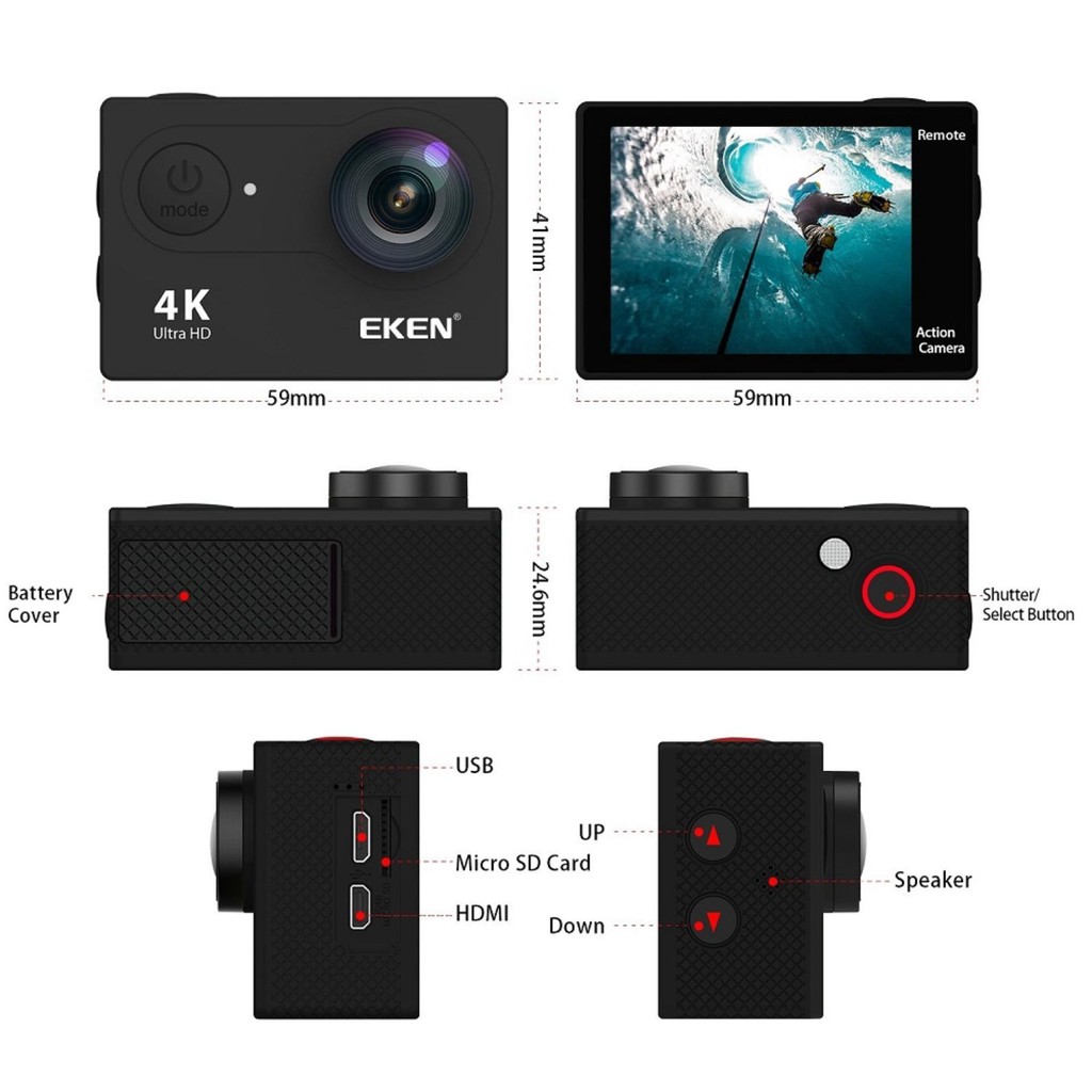 Camera Hành trình quay 4k, full HD 60 FPS Chống nước chất lượng cao EKEN H9