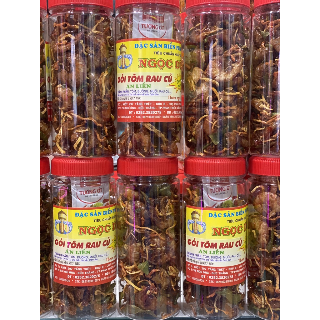 Gỏi Tôm Rau Củ ( ăn liền ) là món ăn ngon của Shop Đặc Sản Biển Phan Thiết NGỌC DŨNG; Hộp 200 gram. HSD 12 tháng