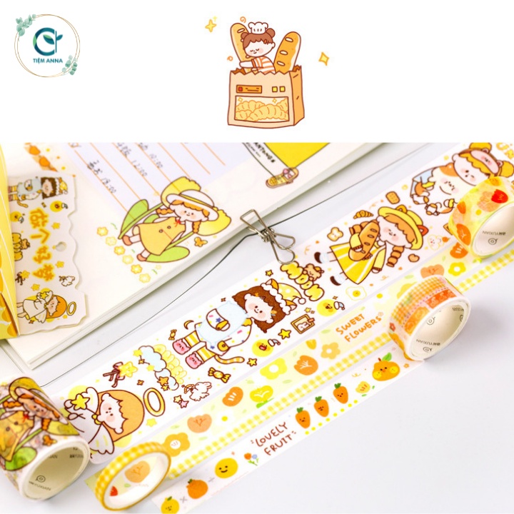 Set 5 Cuộn băng keo Washi Sticker in họa tiết dễ thương dùng để trang trí
