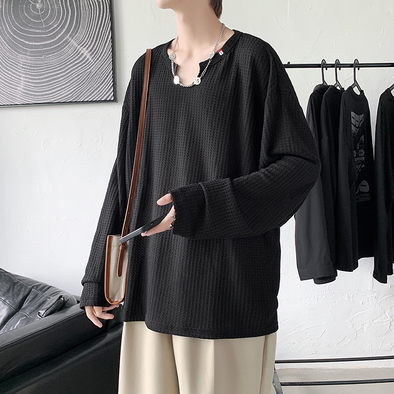 Áo Đường Phố IFNICEFUTURE Chất Vải Waffle Dáng Rộng Cổ V Đa Năng Thường Ngày Phong Cách Hồng Kông
