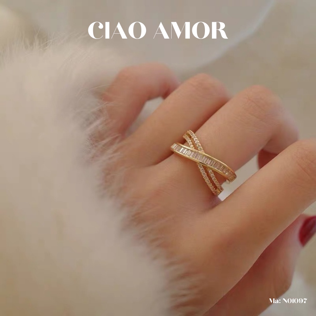 Nhẫn nữ, nhẫn sang trọng chéo đính đá Trang sức Ciao Amor - N0197