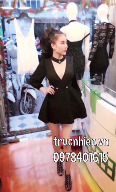 Đầm xèo tay voan cổ choker- hàng cao cấp