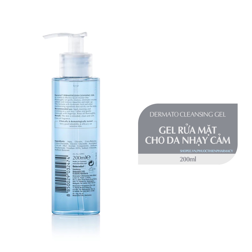 Gel Rửa Mặt Cho Da Nhạy Cảm Eucerin Dermato Clean Refreshing Cleansing Gel 200ml