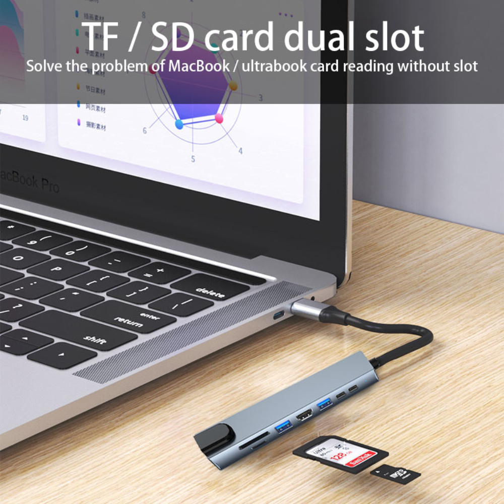 Hub Chuyển Đổi Usb C 3.1 Sang 4k Hdmi-Compatible Rj45 Usb Sd / Tf Pd 8 Trong 1 Cho Macbook Air Pro Pc Hub Metrel | BigBuy360 - bigbuy360.vn