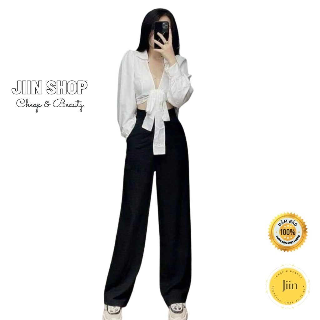 Quần đũi ống rộng nữ lưng cao khóa thật lưng chun, Ống dài 100cm lên dáng suông đứng cực xinh by Jiin shop | BigBuy360 - bigbuy360.vn