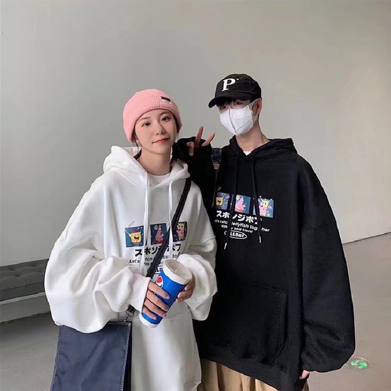 Áo hoodie tay dài dáng rộng in họa tiết hoạt hình phong cách nhật bản thời trang cho nam và nữ size m-3xl