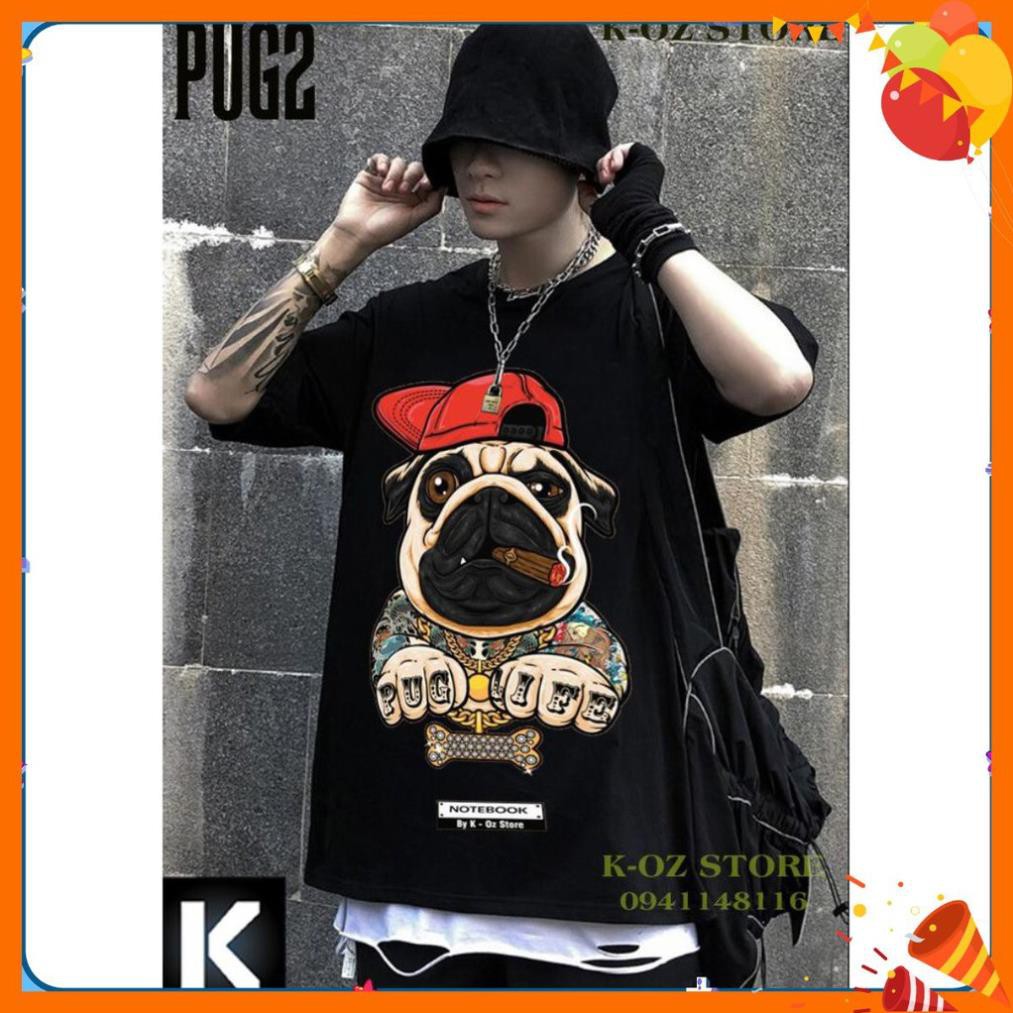 (FULL SIZE + ẢNH THẬT) Áo thun CHÓ PUG2 tay lỡ OVERSIZE UNISEX (2 Màu ĐEN-TRẮNG)