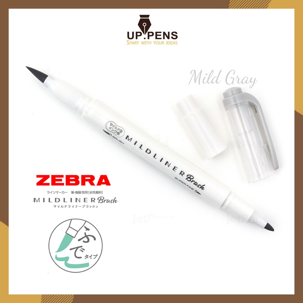 Bút lông đầu cọ Zebra Mildliner Double-Sided Highlighter Brush - Brush/ Extra Fine - Màu xám (Mild Gray)