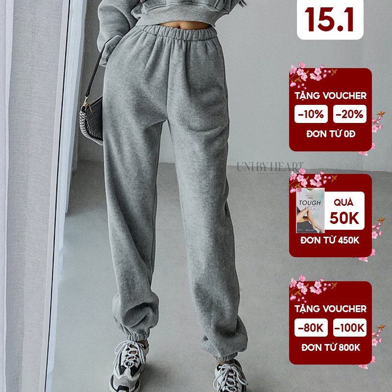 Quần Jogger nữ Nori Pants QJG001 dài ống rộng bo gấu nỉ bông trendy, thoải mái, dễ phối đồ - Uni By Heart | BigBuy360 - bigbuy360.vn