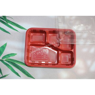 100 hộp nhựa đựng cơm 5 ngăn màu đỏ