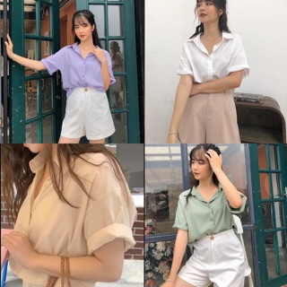 Áo sơ mi đũi tay lỡ bốn màu chất đẹp mê ly
