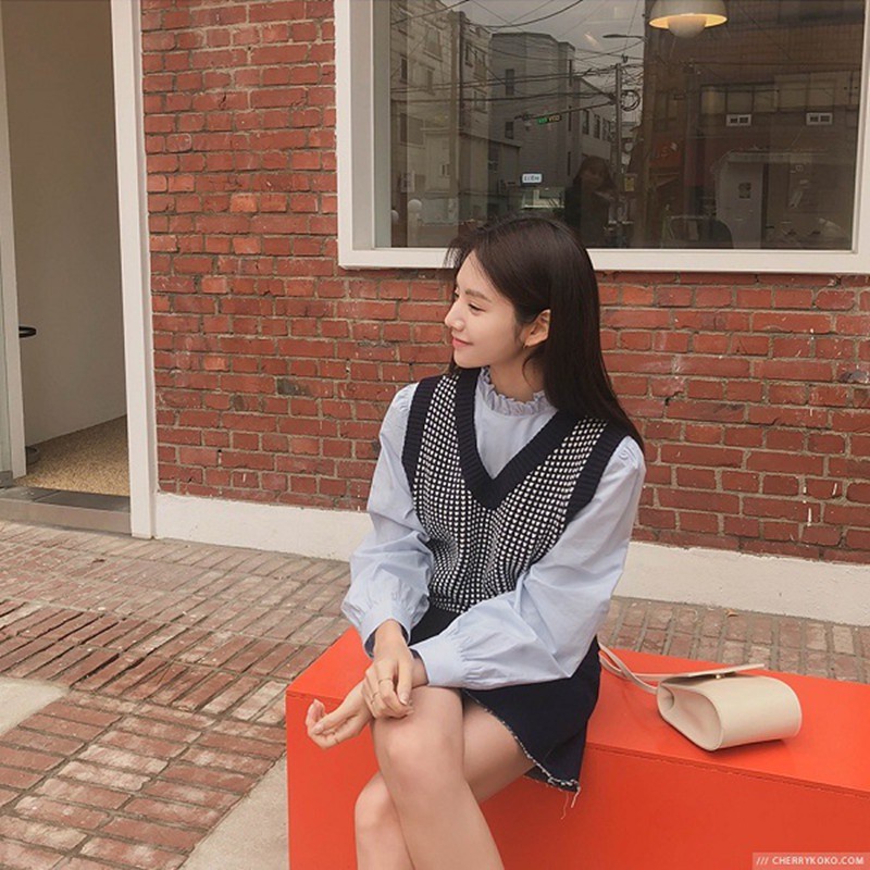 Áo Len Không Tay Cổ Chữ V Họa Tiết Hoa Thời Trang Mới Cho Nữ