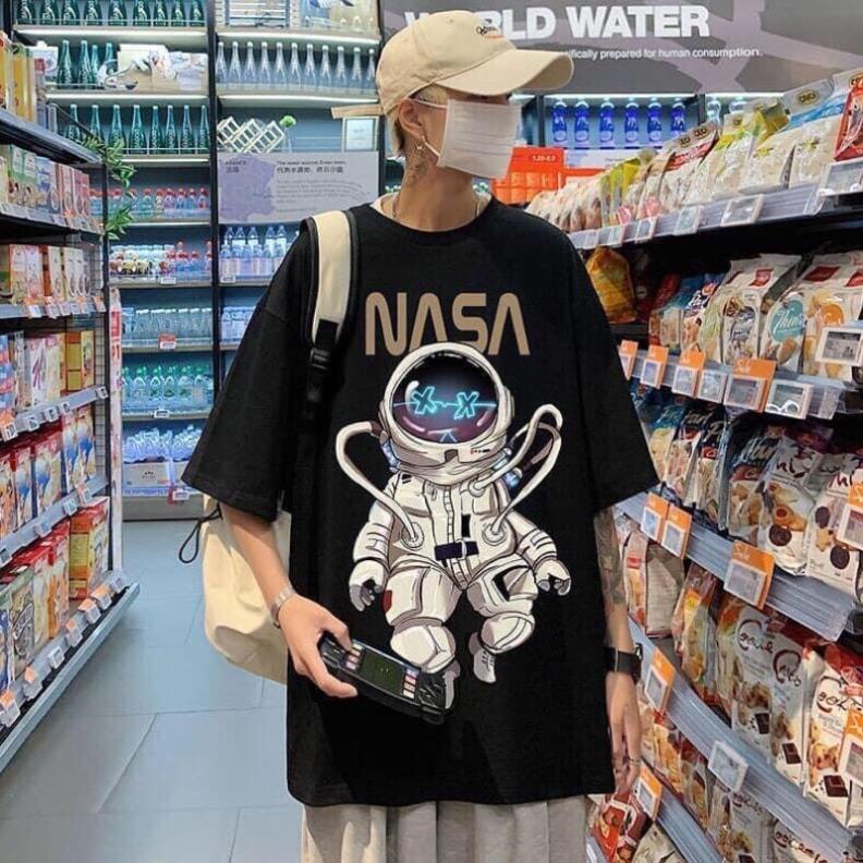 Áo Thun Tay Lỡ Unisex Cổ Tròn Form Rộng Basic Cotton Oversize Giá Rẻ In Hình Phi Hành Gia