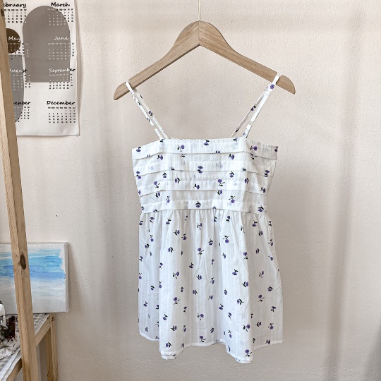 ✿ Lilac Camisole ✿ - Áo hai dây xếp li cotton họa tiết hoa tím đáng yêu đi biển đi chơi mỏng mát - Koffi.me