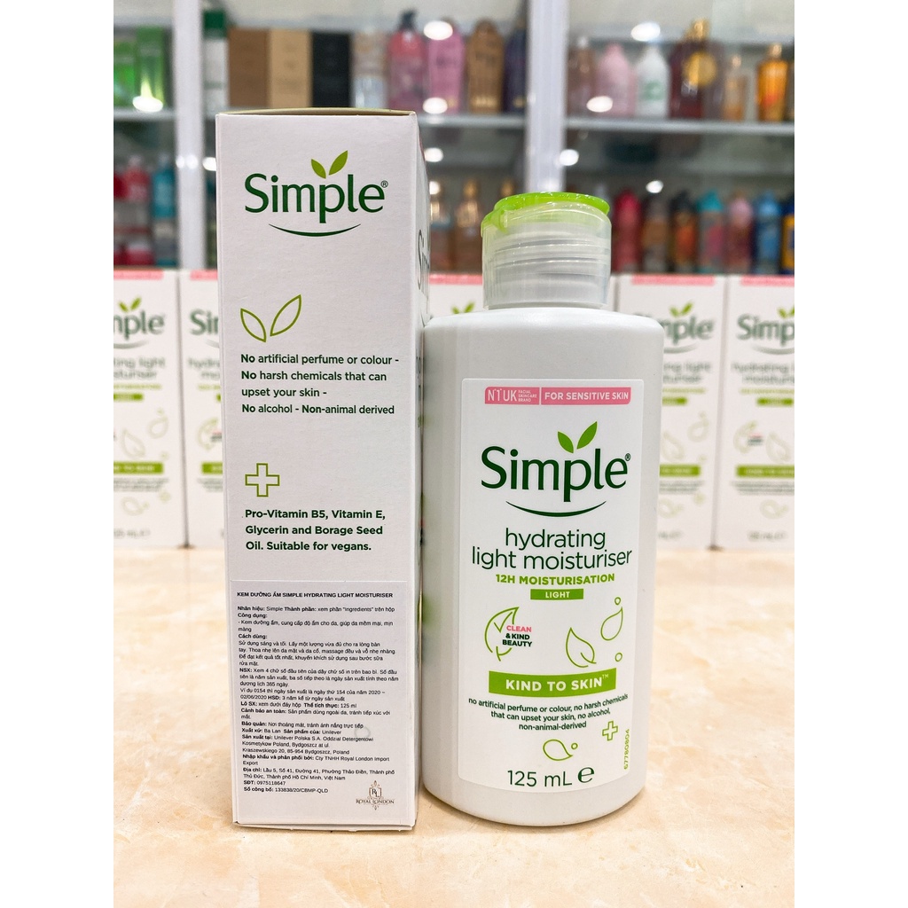 Kem lotion dưỡng da Simple Kind To Skin Hydrating Light Moisturiser và Replenishing Rich Moisturiser 125ml