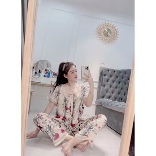 Bộ Lụa Mango Cổ Sen Ngắn Tay CD01