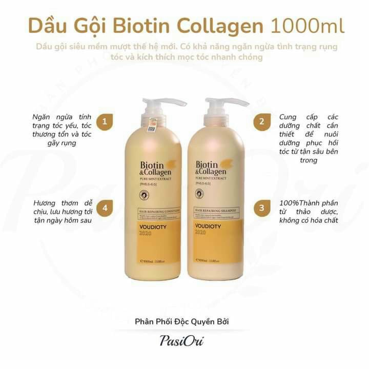 Cặp Dầu Gội Xả Biotin Collagen Trắng 500ml-1000ml Giảm Rụng Tóc, Kích Mọc Tóc, Phục Hồi Tóc Khô Xơ Hàng Chính Hãng