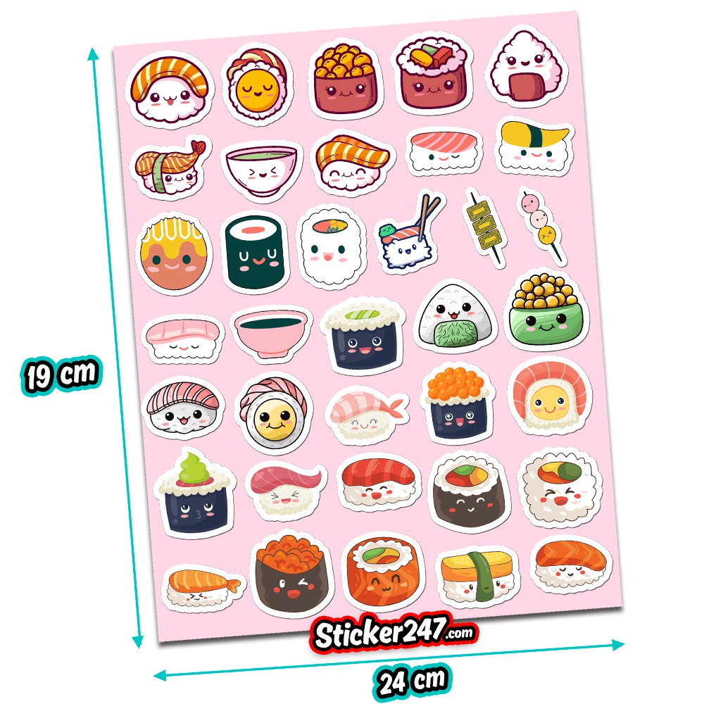 Sticker Cute Sushi Cute 𝑭𝒓𝒆𝒆𝒔𝒉𝒊𝒑 Kháng nước, Tháo Không Để Lại Keo, Sticker Món Ăn Cute