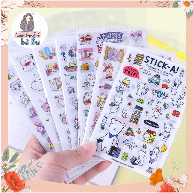 Set 6 stickers nhựa PVC PET dễ thương