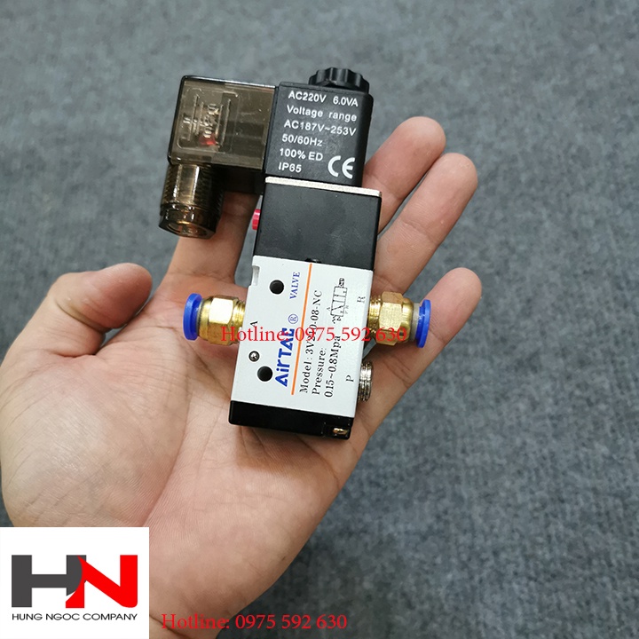 Bộ van điện từ 3V210-08-NC có đủ cút nối nhanh như hình