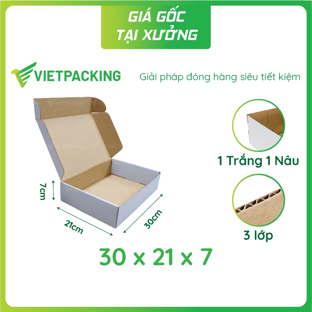 30x21x7 - 20 hộp carton nắp gài hông màu trắng đựng quần áo V182