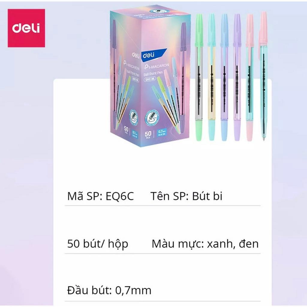 Bút Bi Mực Xanh Ngòi 0.7mm Nắp Đậy Màu Pastel Deli - EQ6C - Bút bi dầu.