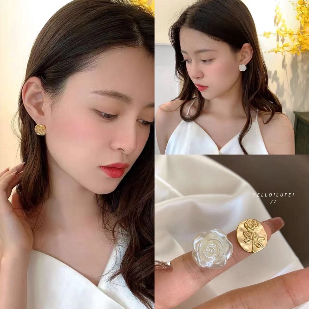 Khuyên Tai Kim Loại Họa Tiết Hoa Hồng Phong Cách retro