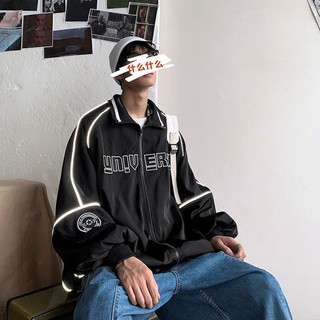 Áo Khoác Bóng Chày Dáng Rộng Màu Phản Quang Phong Cách Đường Phố Cá Tính Cho Cặp Đôi