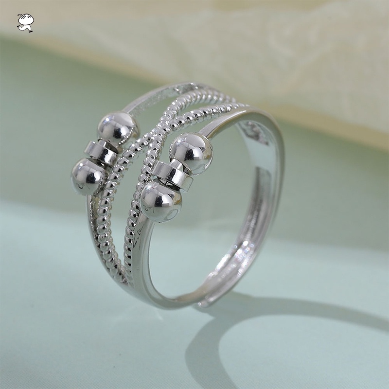 Nhẫn Mở Có Thể Xoay Kết Hạt Đá Nhân Tạo Màu Bạc Phong Cách Vintage Dành Cho Nữ