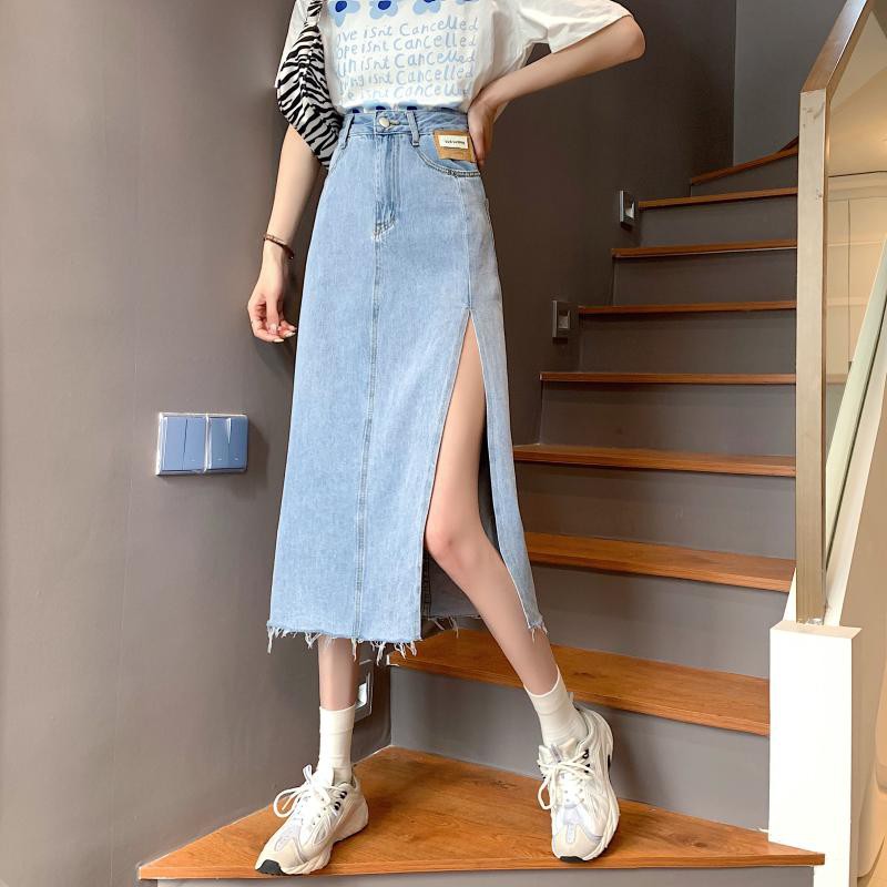 Chân váy jean dáng dài sẻ vạt trước phong cách ullzzang Hàn Quốc CVH2 | BigBuy360 - bigbuy360.vn