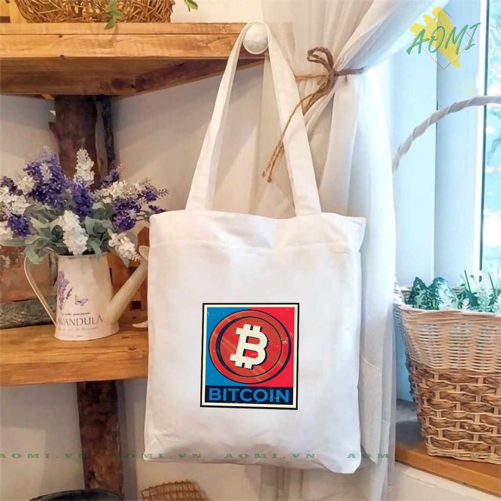 TÚI VẢI BITCOIN DOGE ĐỘC LẠ ĐEO VAI TOTE CANVAS BAG CÓ KHÓA KÉO SIZE LỚN 33x38cm CUTE XINH ĐẸP TIỆN ÍCH DẠO PHỐ DU LỊCH