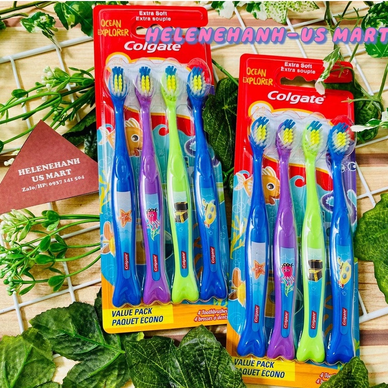 {USA} Set 4 bàn chải đánh răng trẻ em Colgate từ 2-8 tuổi của Mỹ