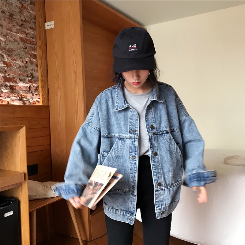 Áo khoác denim IELGY dáng rộng mỏng tay dài phong cách cổ điển dễ phối đồ thời trang cho nữ